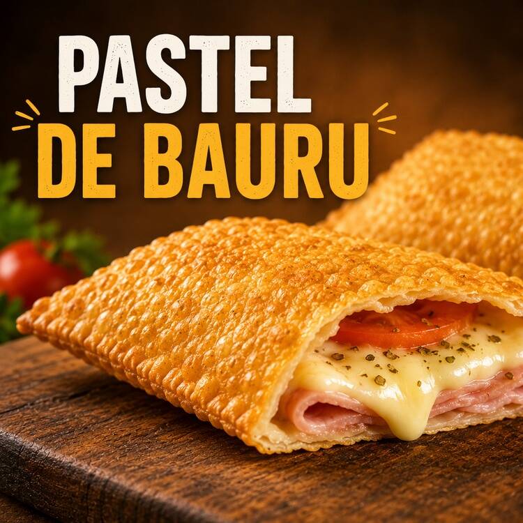 Pastel de Bauru com massa crocante e sequinha, recheado com queijo, presunto e tomate, preparado na hora para chegar quentinho e muito saboroso. Um sabor clássico da pastelaria, perfeito para quem gosta de combinações simples e deliciosas. Se você quer pedir pastel em Osasco, aproveite para conhecer também nossos combos e outros sabores.