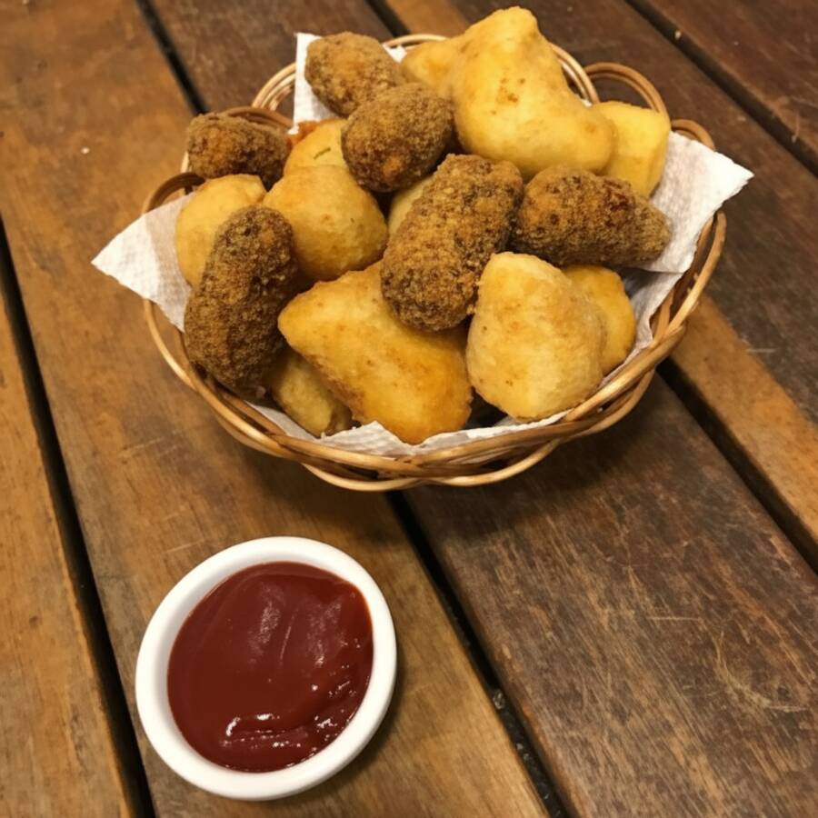 10 salgados fritos na hora.