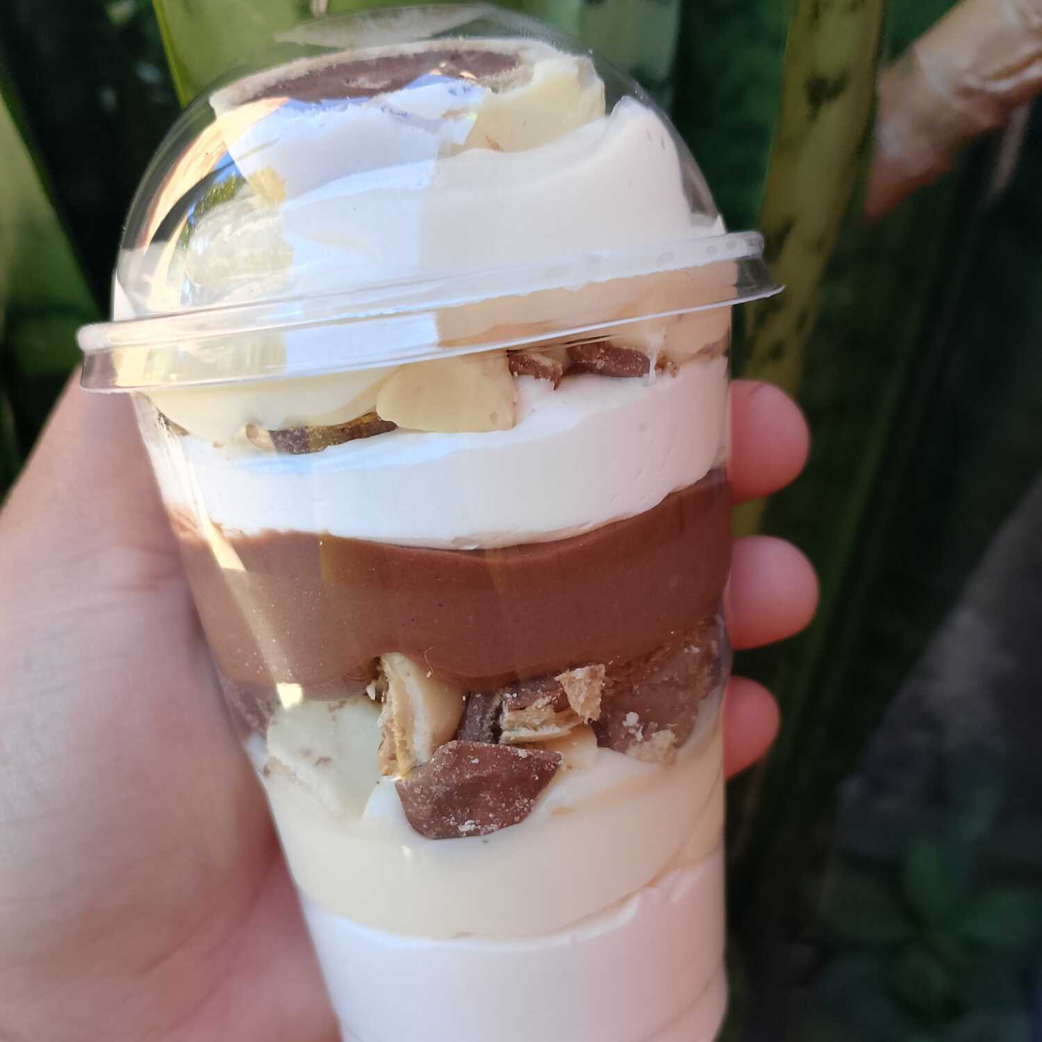 Mousse de leite ninho , creme branco, sonho de valsa e ouro branco, creme de chocolate meio amargo
