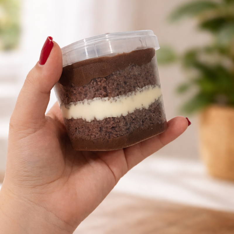 Camadas de bolo fofinho com creme de leite Ninho e ganache de chocolate, criando uma combinação irresistível de sabor suave e doce na medida certa.