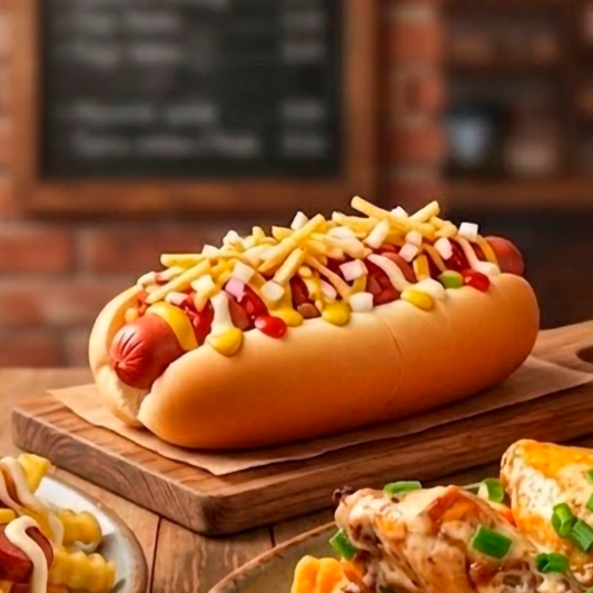 Pan con Hotdog y Papas al Hilo