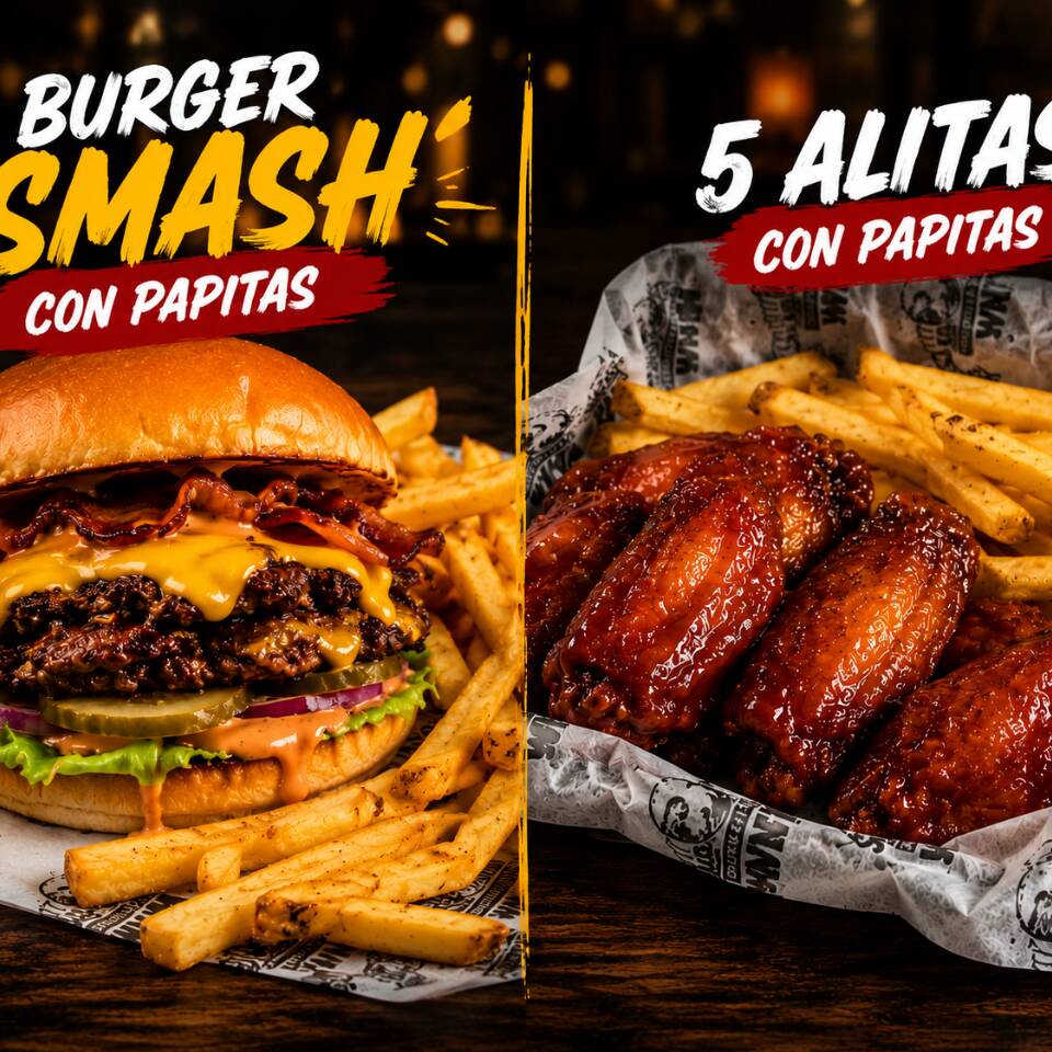 Combo Burger Smash + 5 Alitas