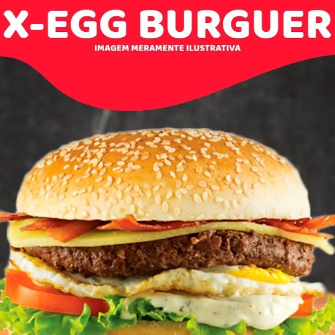 PÃO, CARNE DE HAMBURGUER DE BOI, MUÇARELA, OVO, MOLHO ESPECIAL, MILHO, ALFACE E TOMATE