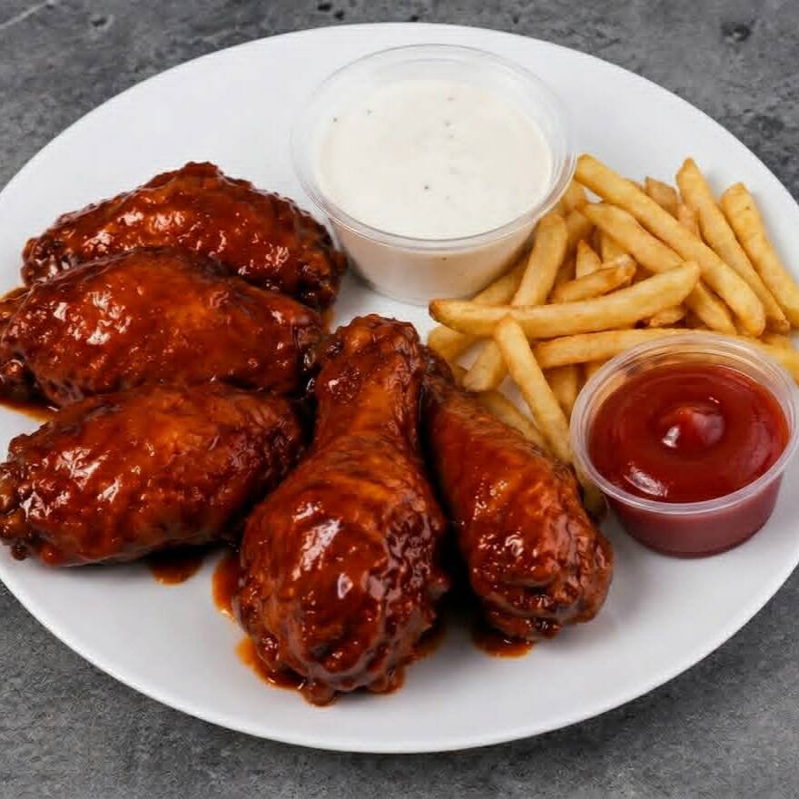 5 Alitas BBQ + Papas