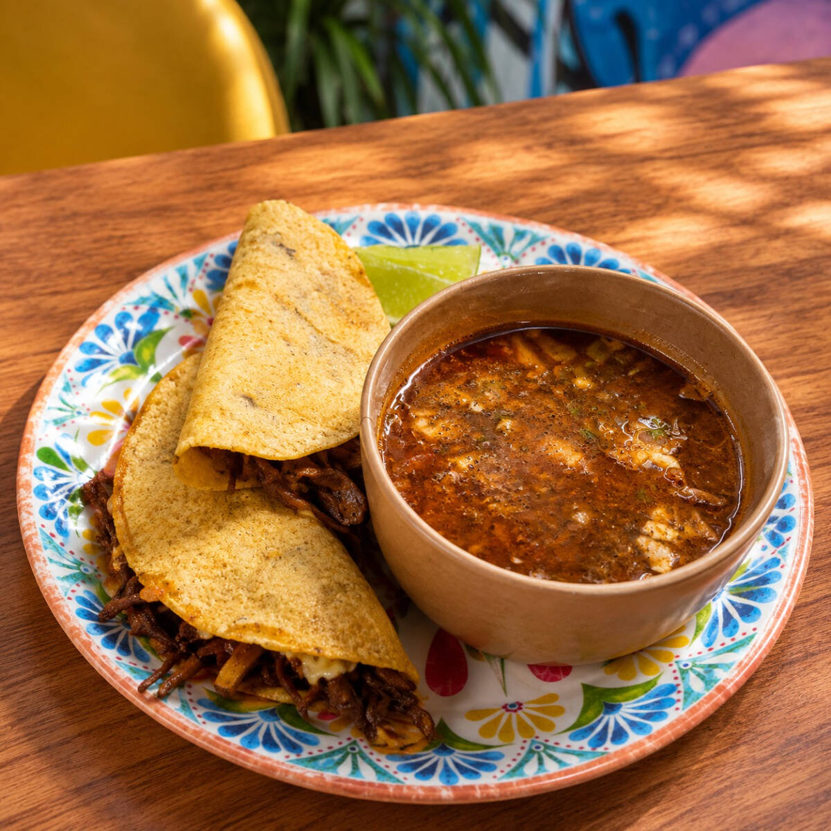 BIRRIA DE RES con 2 tacos