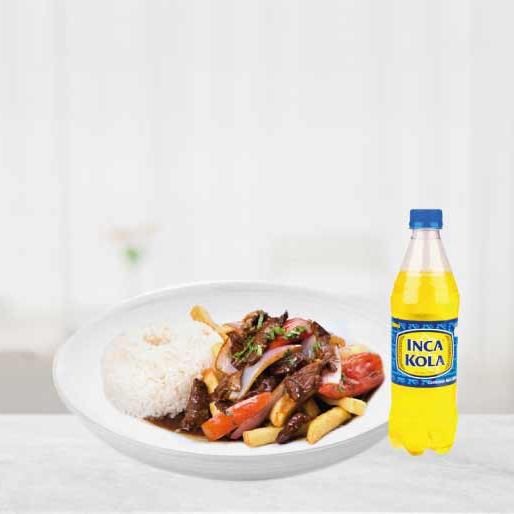 Lomo Saltado de Carne y Gaseosa Personal de 500 Ml