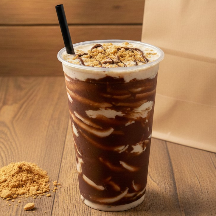 Batida alcoólica de paçoca preparada na hora com Paçoquita e leite condensado integral de marca reconhecida, entregando cremosidade intensa, sabor marcante e equilíbrio perfeito entre doce e álcool. A base pode ser escolhida com Smirnoff ou Conhaque Presidente, sem custo adicional, garantindo um drink encorpado e de alto padrão. Servida na garrafinha de 300ml lacrada, com opção de upgrade para copo 400ml ou copão 770ml, sempre vedada com selo de alumínio antivazamento, acompanhada de canudo grosso e suporte próprio para transporte seguro. Vai bem gelada, pronta para consumo. Ideal para quem ama bebidas doces, cremosas e intensas, feitas com ingredientes de qualidade superior e preparo artesanal. Aqui você não recebe apenas uma batida, recebe um drink elaborado com cuidado, padrão e excelência do início ao fim.