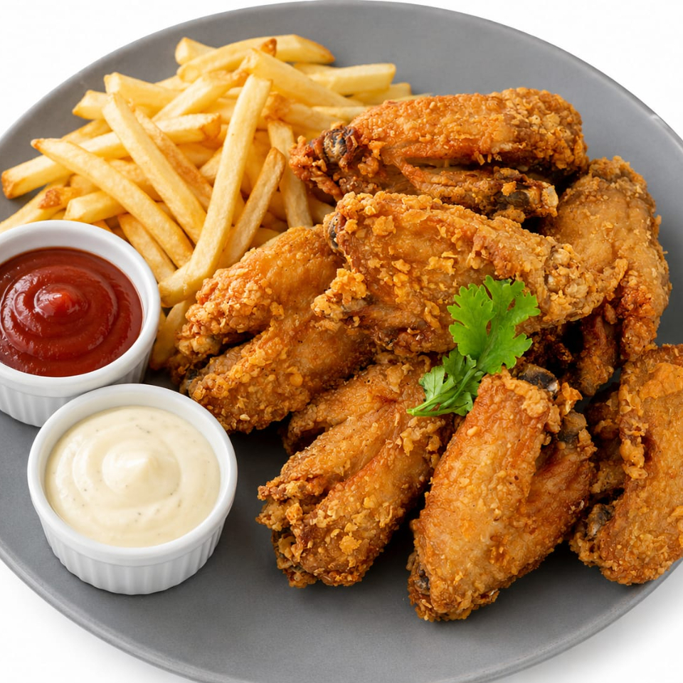 Alitas con Papas