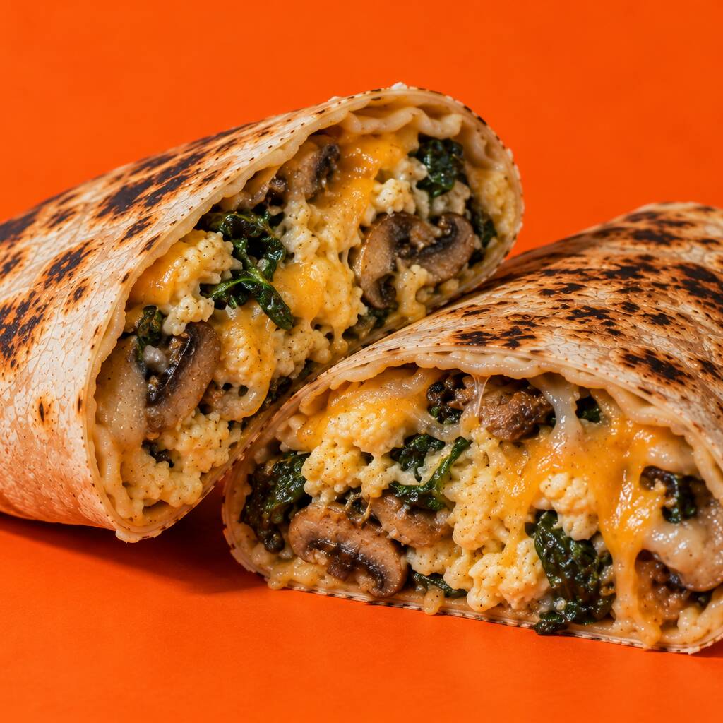 Burrito de Huevo con Champiñones, Espinaca y Queso