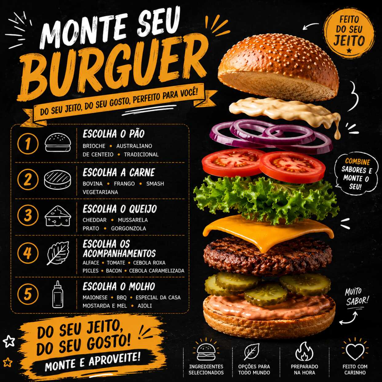 Monte seu burguer como quiser