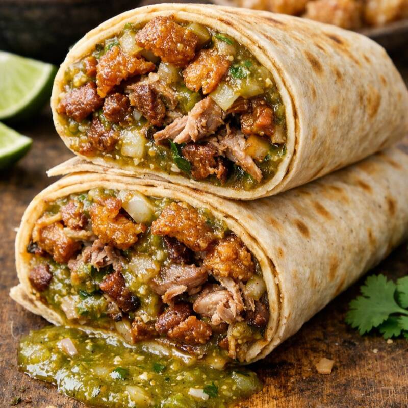 Chicharron con Carnitas en Salsa Verde.