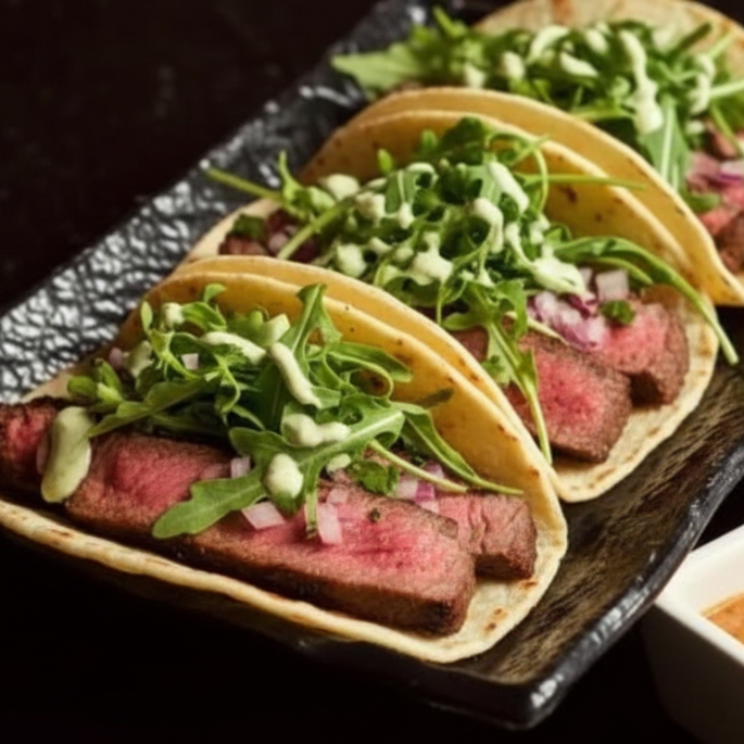 Taco de Rib Eye con Arúgula