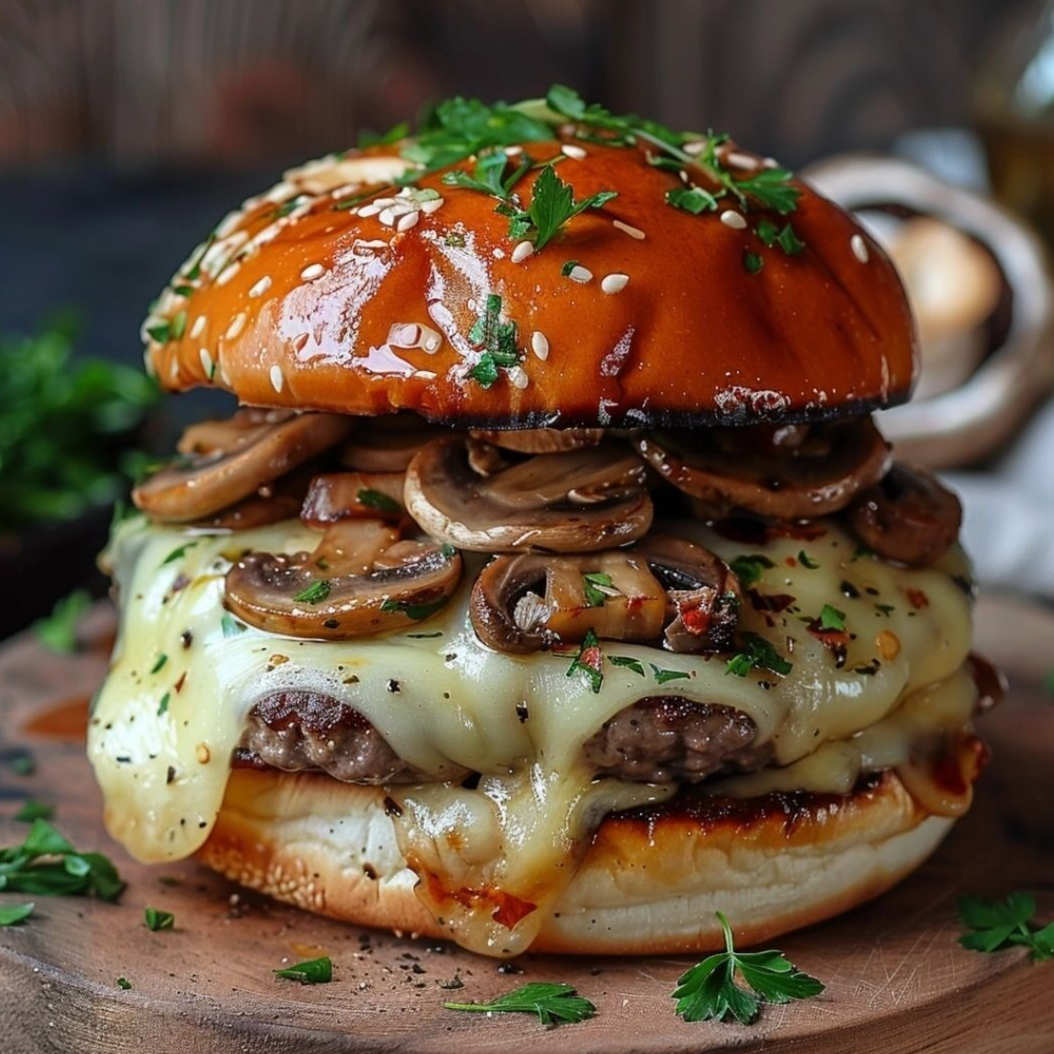 HAMBURGUESA CON CHAMPIÑONES
