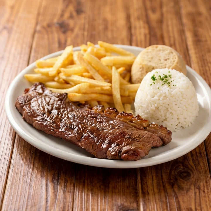 Arroz, Feijão, Farofa e fritas