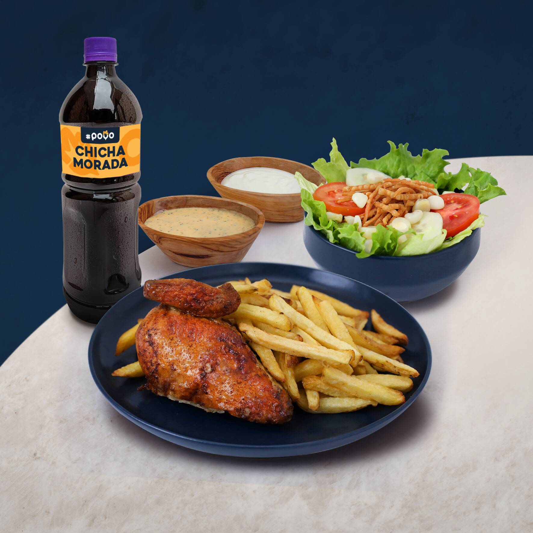 1/4 Poyo Brasa, Papas, Ensalada y Bebida Personal