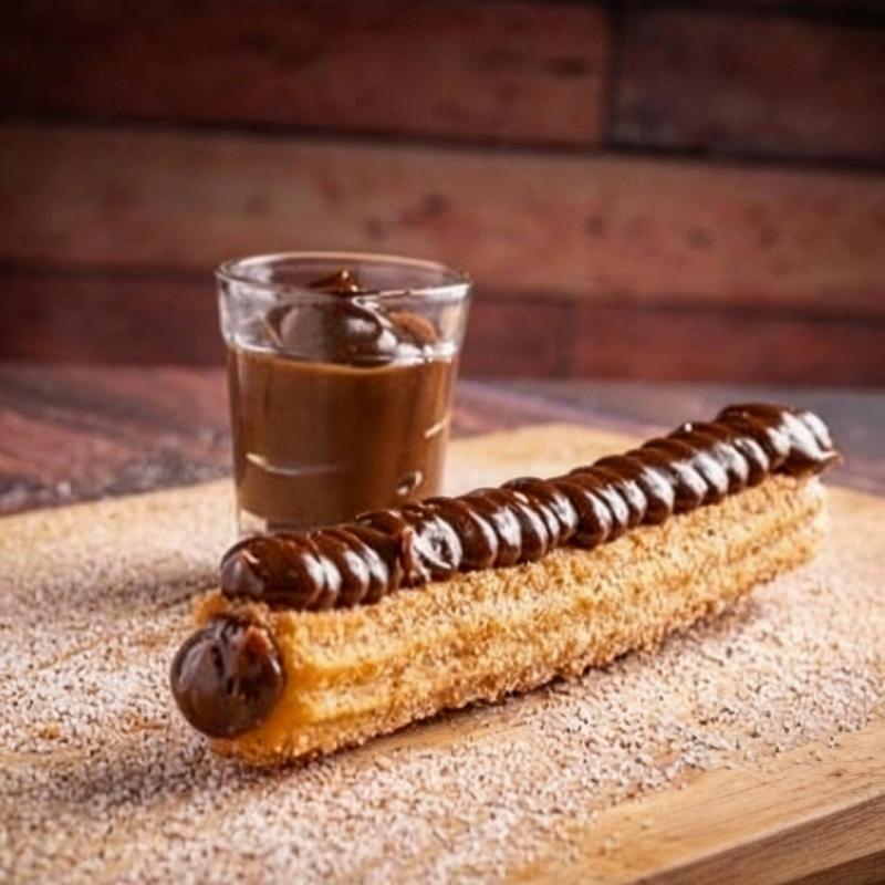 Apresentamos os nossos Churros de Chocolate, um verdadeiro deleite da categoria 'Churros Gourmet'. Cuidadosamente preparados na hora, garantimos uma textura super sequinha e um sabor irresistível. Passados generosamente no açúcar com canela, trazem um toque adocicado e picante ao mesmo tempo. O recheio, uma maravilha à parte, é generosamente distribuído por dentro e por cima, feito com o maior cap