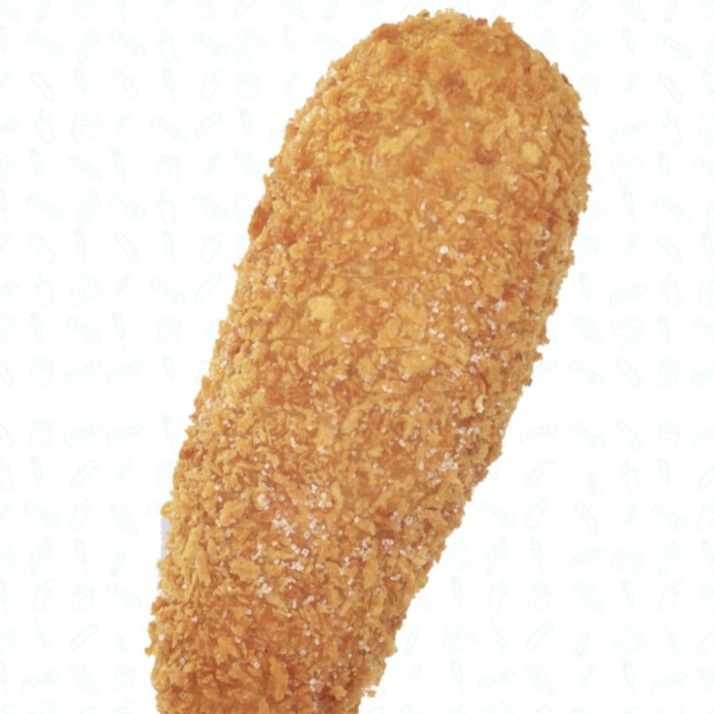 Salsicha e Muçarela no Palito, coberto de deliciosa massa. Empanado em Panko, com fritas ou lamen