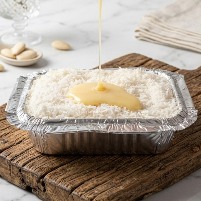 Delicioso cuscuz na marmita acompanhado com um potinho com leite condensado