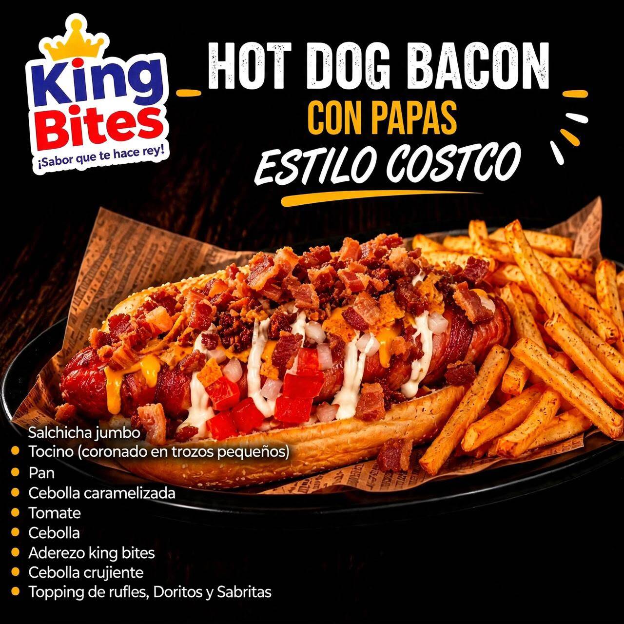 🥓 HOT DOG BACON +150 GRS DE PAPAS ESTILO COSTCO