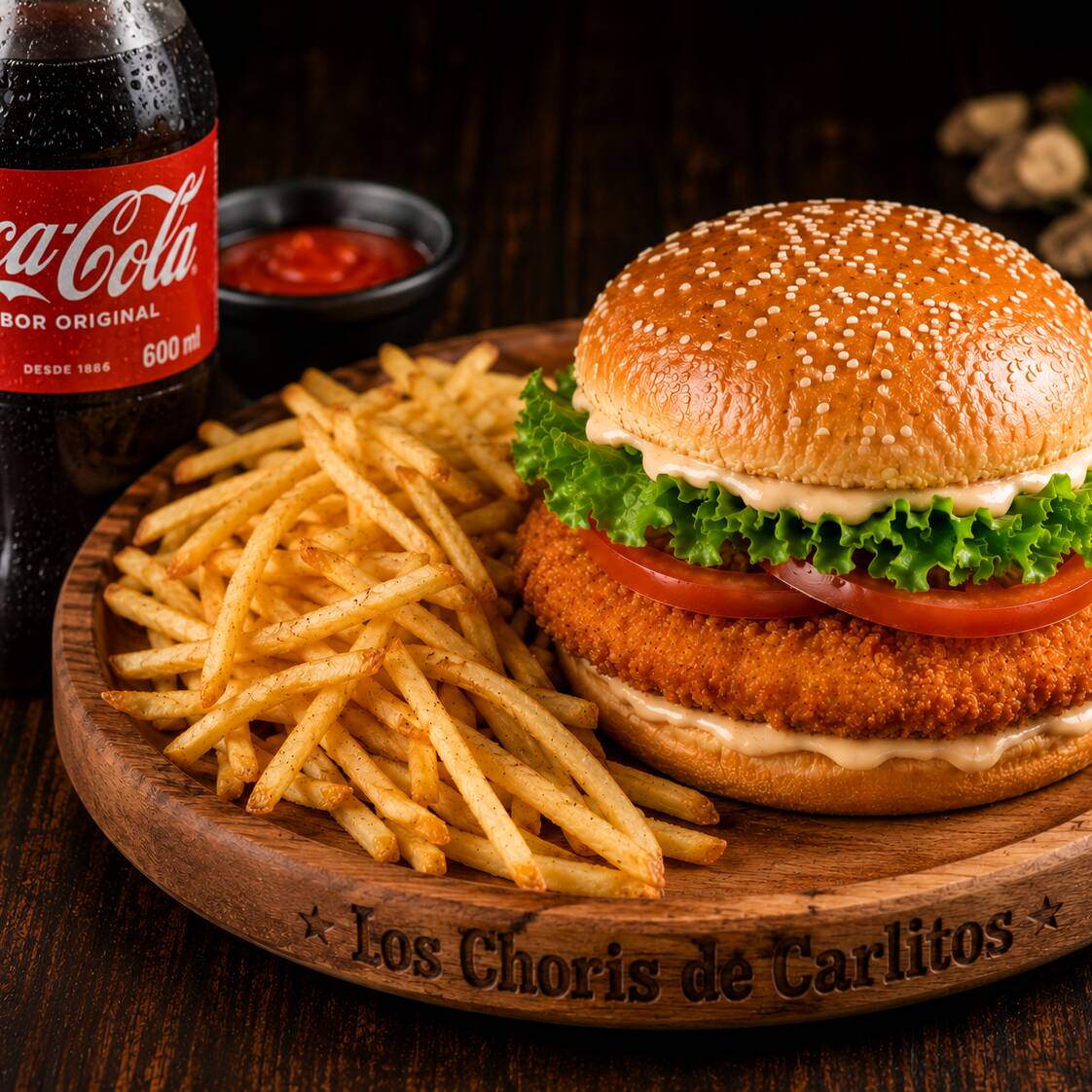 Hamburguesa de Pollo Empanizada + COCA-COLA 600ml