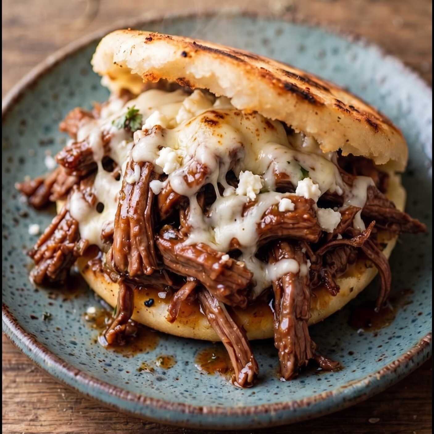 Arepa con Carne Mechada más Queso