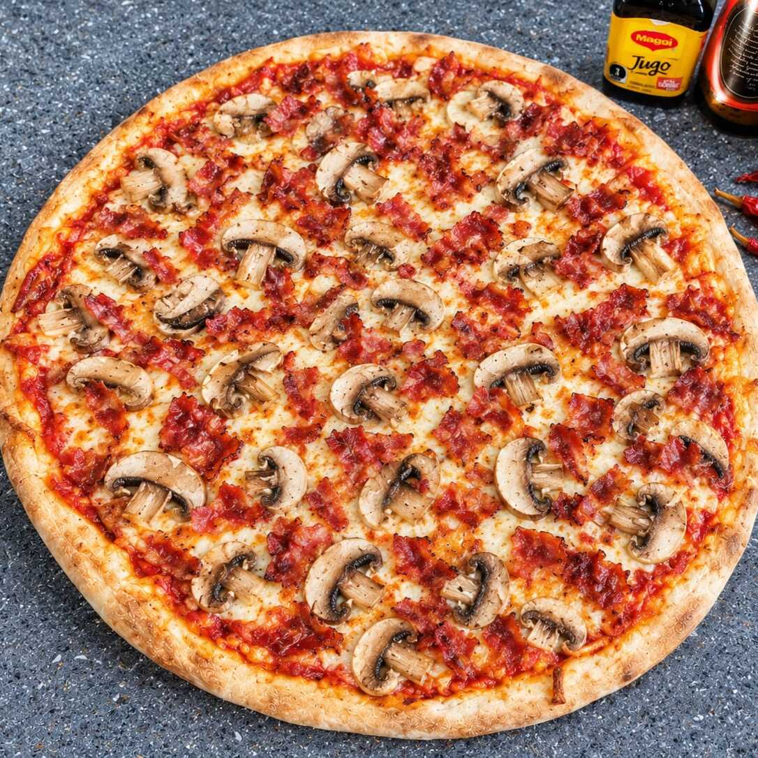 PIZZA DE CHAMPIÑONES Y TOCINO DE 30 CM