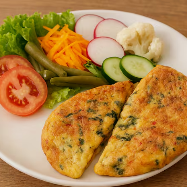Omelete fofinho preparado com 3 ovos, temperado com sal e recheado com muito sabor. Uma refeição prática, leve e deliciosa para qualquer momento do Dia. Serve 1 pessoa