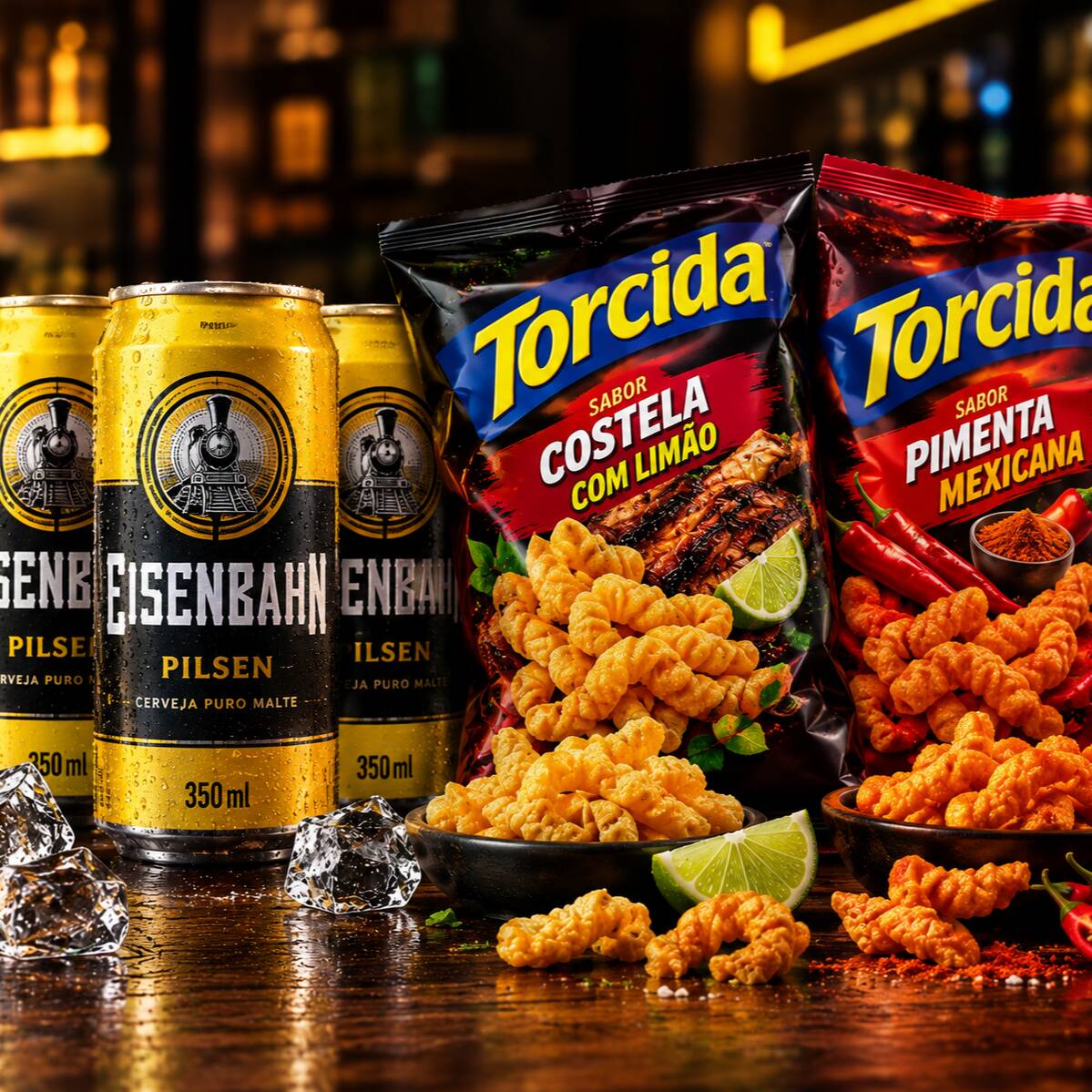 Combo 6 Eisenbhan 350ml lata + 2 Torcidas uma costela com limão e uma pimenta mexicana.