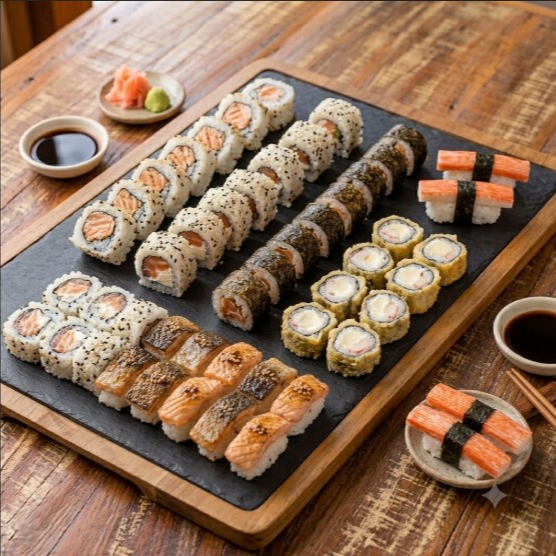 10 - Uramaki de salmão grill 10 - Uramaki de Skin 10 - Hossomaki de Skin 8 - Kani cheese 2 - Niguiri de Kani Delicie-se com o nosso 'Combo Que A Gente Ama!' de 40 peças promocionais. São 10 suculentos Uramakis de Salmão grelhado, 10 Uramakis de Skin crocante, 10 Hossomakis de Skin irresistíveis, 8 Kani Cheeses envoltos em uma fina camada de arroz e algas e, para finalizar, 2 Niguiris de Kani frescos e saborosos. Aproveite esta seleção especial de peças saborosas e repletas de qualidade para um jantar oriental inesquecível.