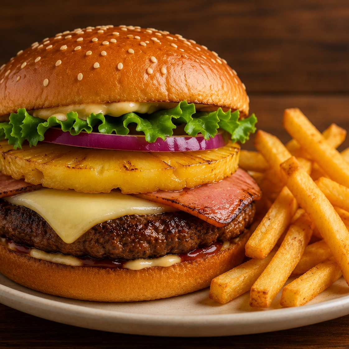Hamburguesa Hawaiana + Papas a la Francesa