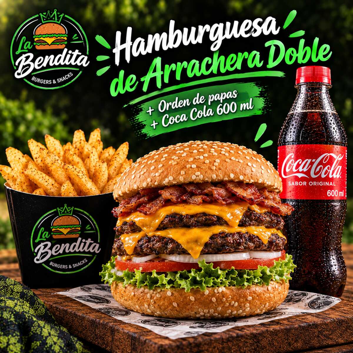 "Combo Bendita 2" - Hamburguesa de Arrachera Doble