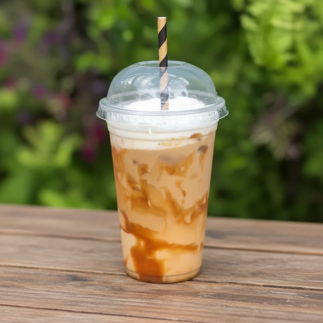 Gelo, xarope de caramelo, leite e café. Contém 500 ml.