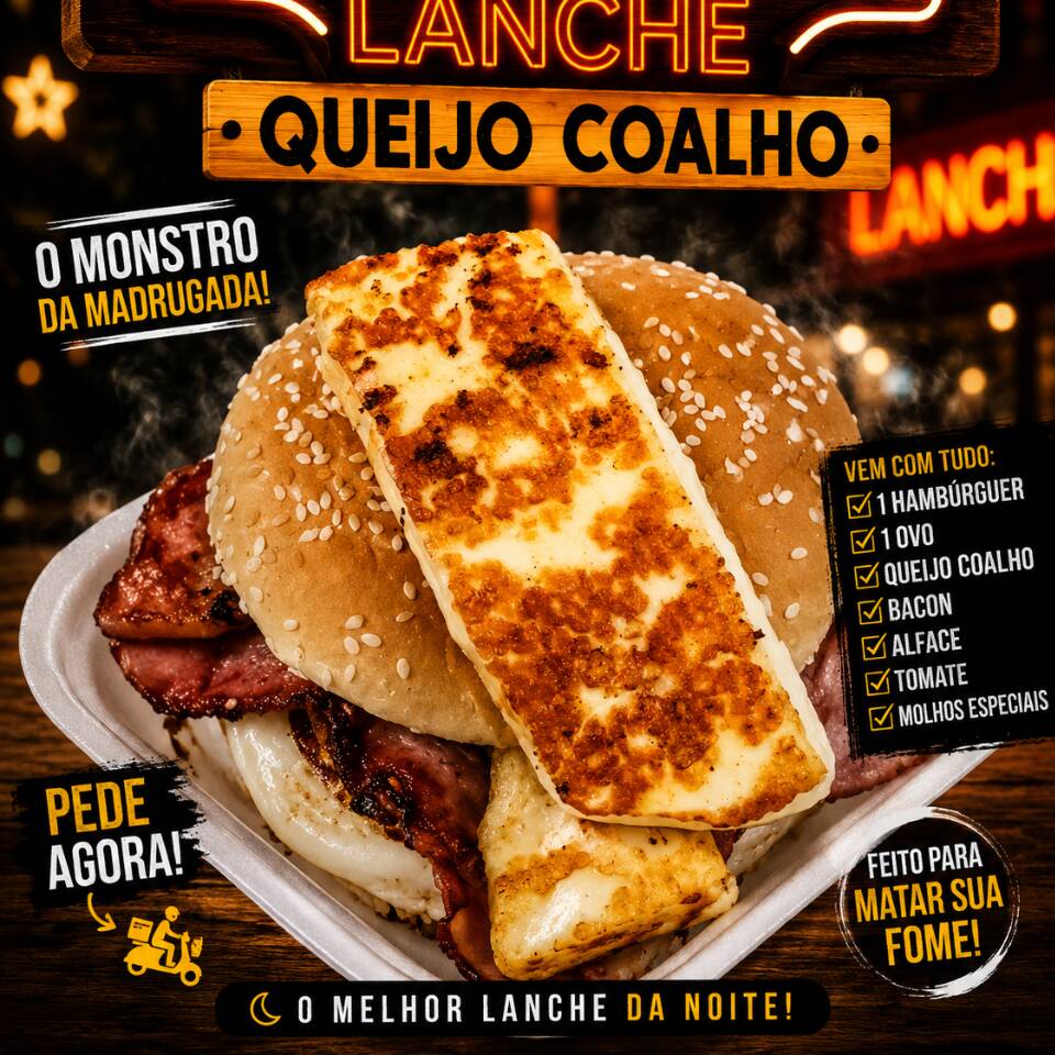 Pão, carne, ovo,calabresa, bacon, queijo coalho, presunto, queijo mussarela, ketchup, maionese temperada