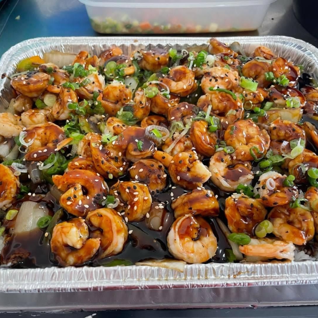 Charola teriyaki de camarón