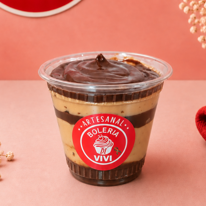 Copo da Felicidade com Creme de Capuccino, Chocolate com café e Brownie
