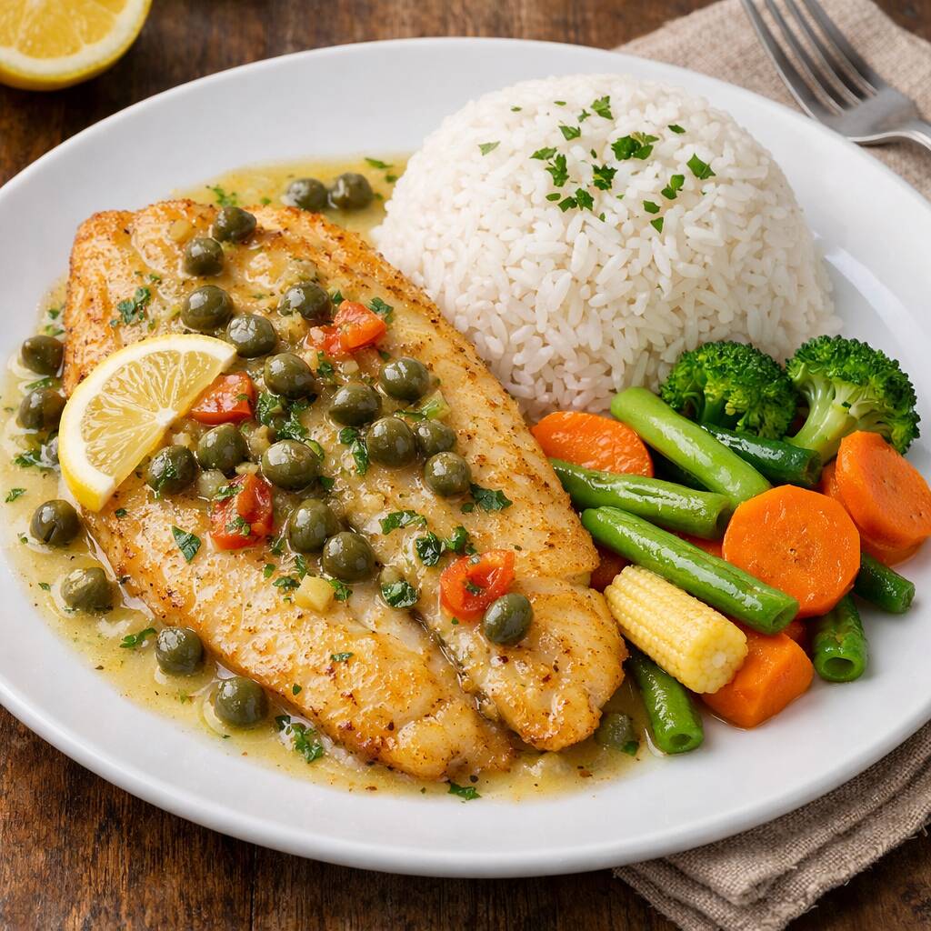 Saint Peter com Alcaparras, Arroz e Legumes