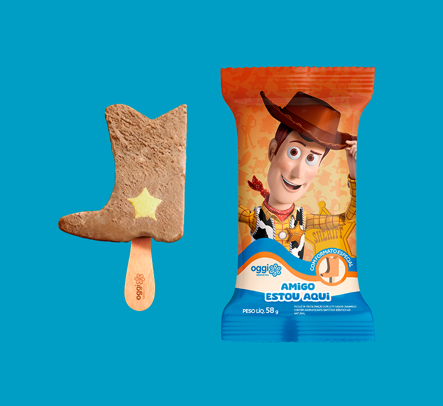 Com formato inspirado na bota do Woody, o picolé traz o sabor cremoso e marcante do caramelo. Feito à base de fruta, é fonte de fibras, e traz toda a energia da amizade e das aventuras de Toy Story!
Alérgicos: contém derivados de leite. Pode conter cevada, trigo, centeio, aveia, ovos, amendoim, soja, amêndoa, avelãs, castanha-de-caju, castanha-do-pará, macadâmias, nozes e pistaches.