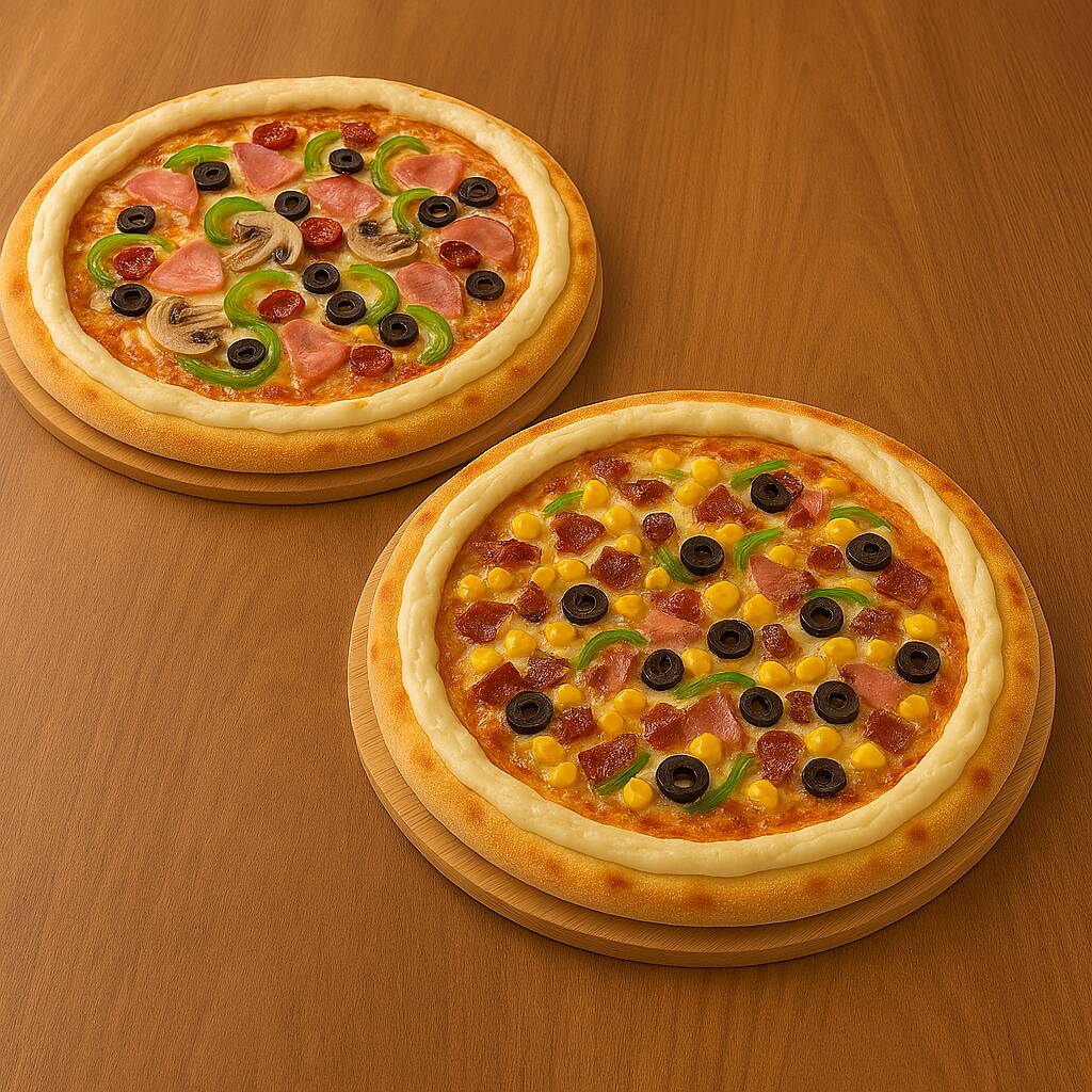 Duas pizzas grandes, oito pedaços $116