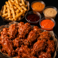 24 Alitas + Papas + 4 Salsas + Cremas