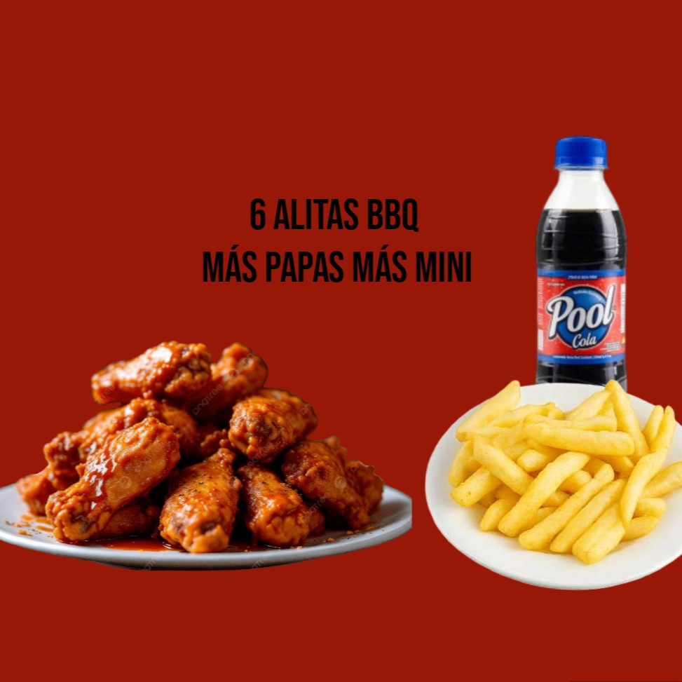 6 Alitas BBQ Mas Papas Mas Una Mini