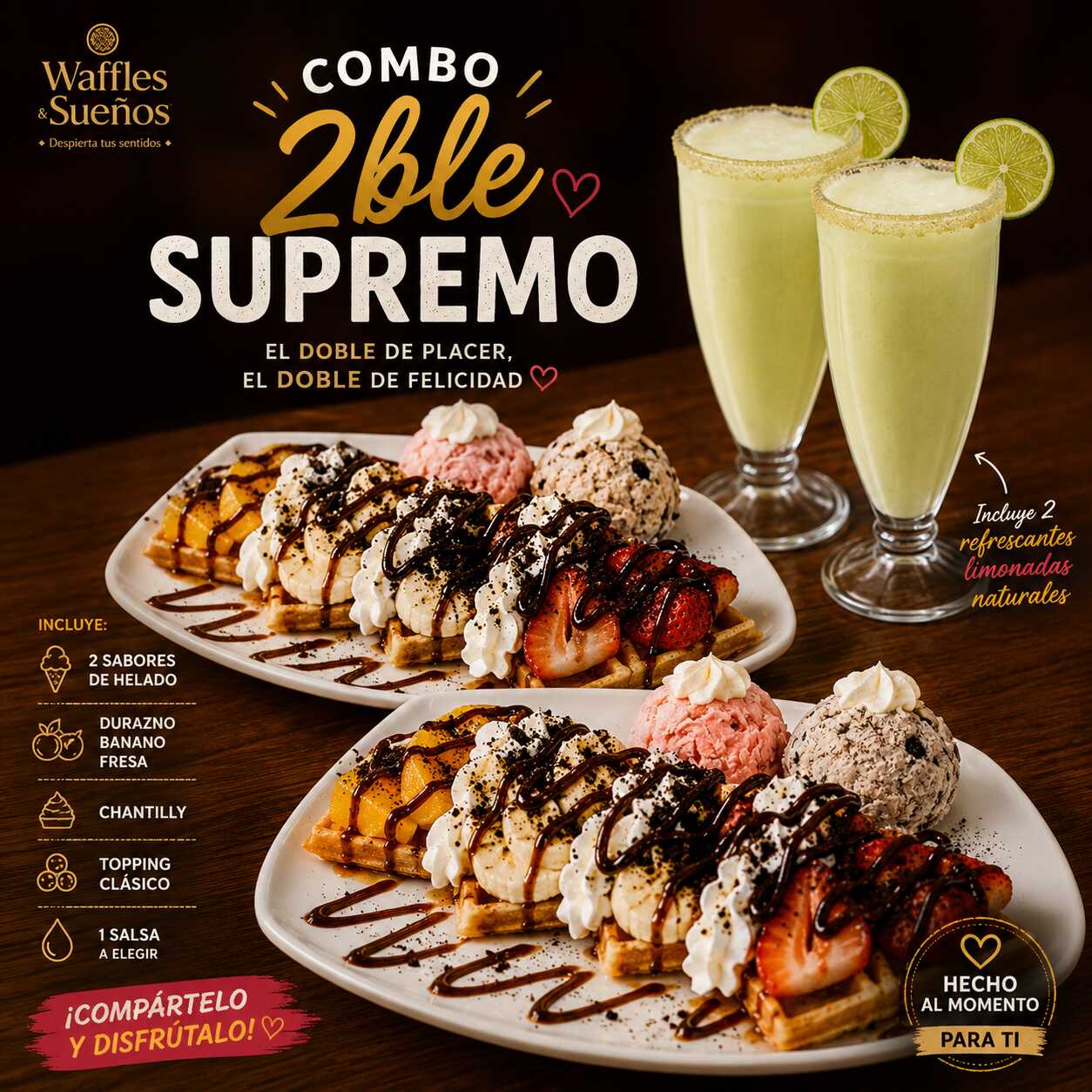 2 WAFFLE SUPREMO + 2 Limonada Natural