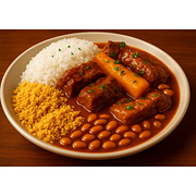 Descubra a Vaca Atolada: uma deliciosa costela suculenta com mandioca, acompanhada de arroz soltinho, feijão da vovó e farofinha crocante. Uma explosão de sabores que vai deixar sua refeição inesquecível!