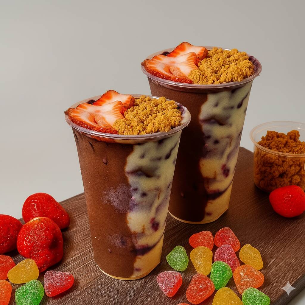 🍫✨ Combo Trufado – O Verdadeiro Duplo Prazer! Aqui é onde o verdadeiro trufado acontece — e agora em dose dupla ! 😍 Dois copos com cremes nobres nas bordas , nas versões avelã, leitinho, morango, cookies cream, trufa ou pistache , envolvendo o nosso açaí tradicional, puro e sem mistura de guaraná. Monte do seu jeito com mais de 40 adicionais , grande parte grátis , e finalize com coberturas exclusivas como a linha Fini. Porque copiar é fácil... mas igualar a qualidade e o sabor do original, só aqui. 💜 👉 Dois copos, um só segredo: descobertas de verdade.