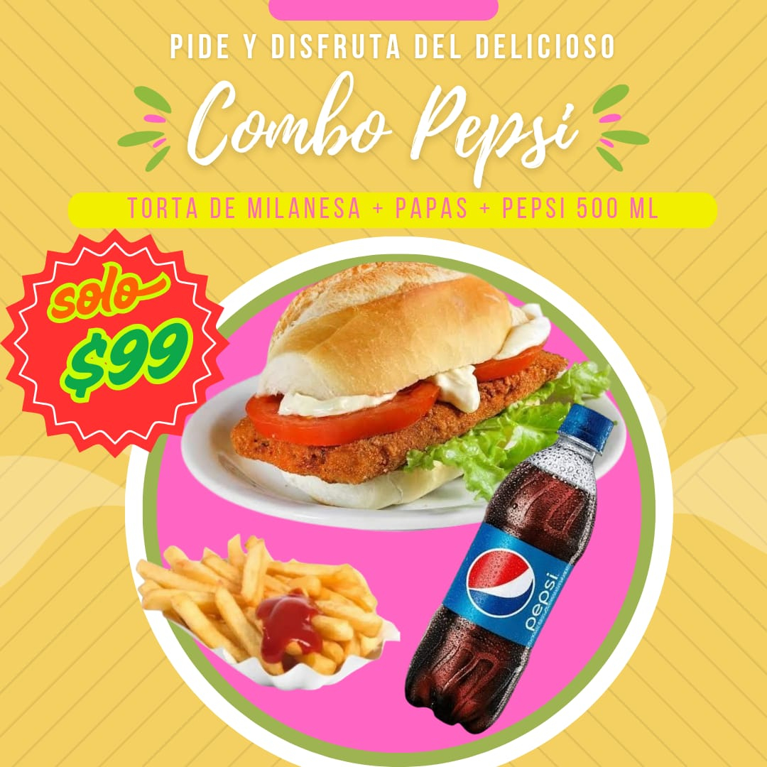 Torta de Milanesa, papas y Refresco