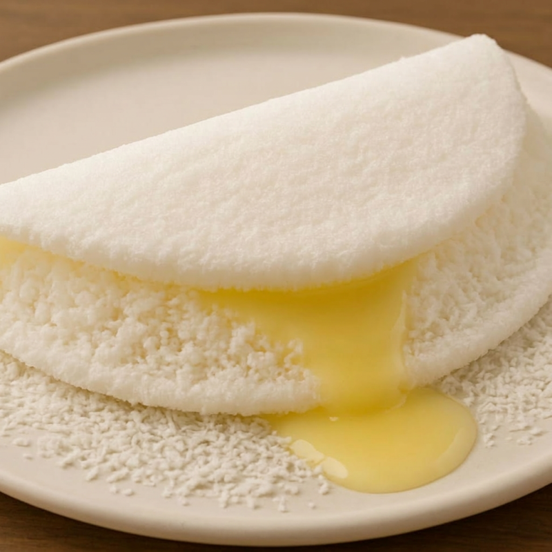 Nossa tapioca de coco com leite condensado, uma verdadeira indulgência e um clássico no mundo das tapiocas doces! Recheada com flocos de coco frescos e um generoso toque de leite condensado, essa tapioca combina a leveza da massa com a cremosidade do recheio.