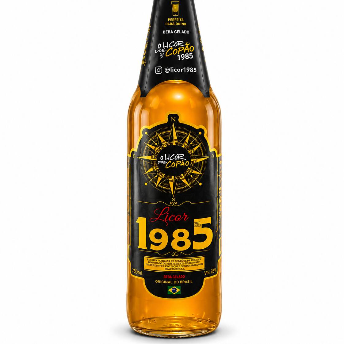 Licor brasileiro com sabor marcante e aroma envolvente. Ideal para servir bem gelado ou preparar drinks e copões. Garrafa de 750 ml, com 33% de teor alcoólico. Beba com moderação.