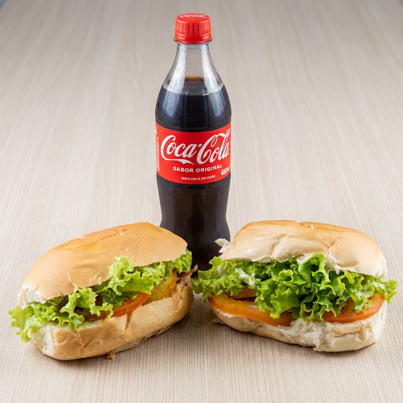 2 hot-dogs tradicionais + 1 coca cola 600ml.