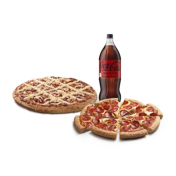 Preço exclusivo na compra de 2 Pizzas Grandes (34cm a 36cm - 8 fatias) com 1 refri 1,5l