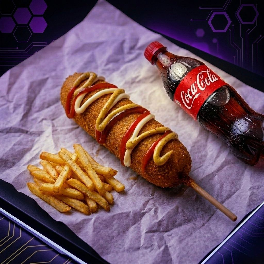 Banderilla Jr. papas y bebida.