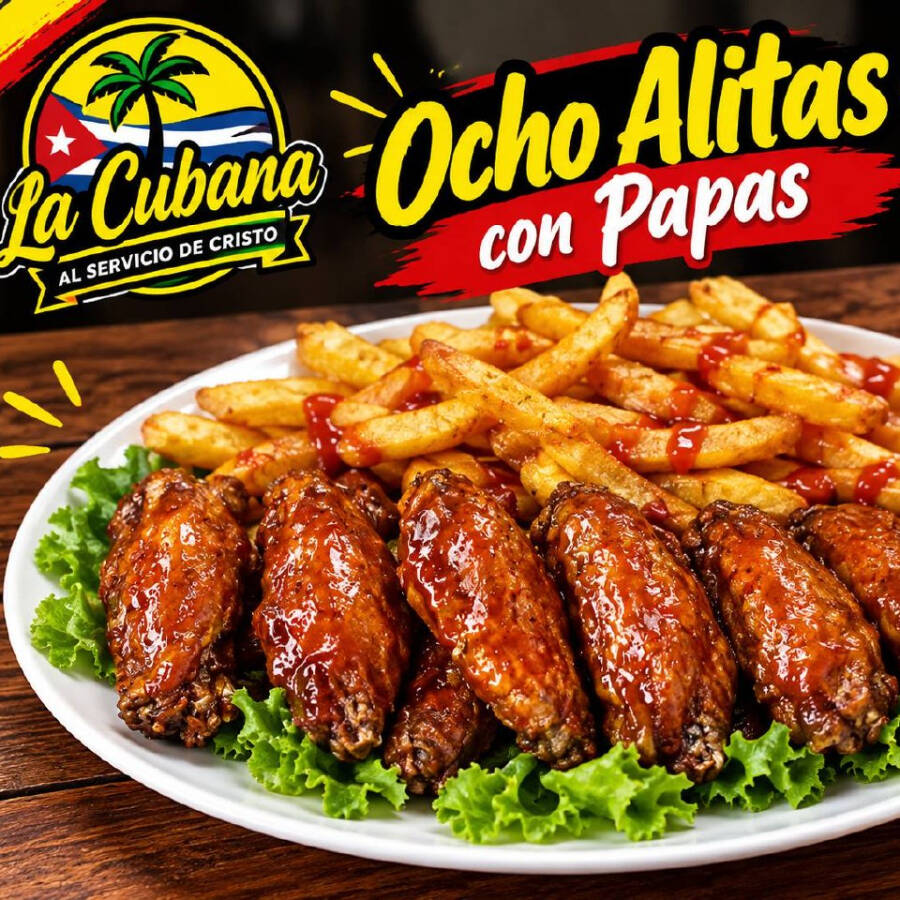 Alitas 8 Piezas más Papas